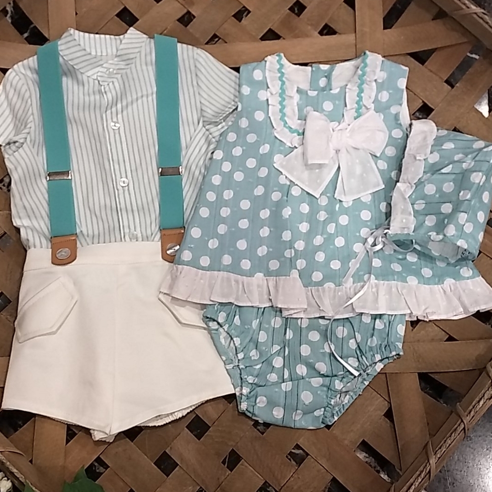 🚫sold🚫Girl Mint Polkadot Dress Set 12m (twining)
